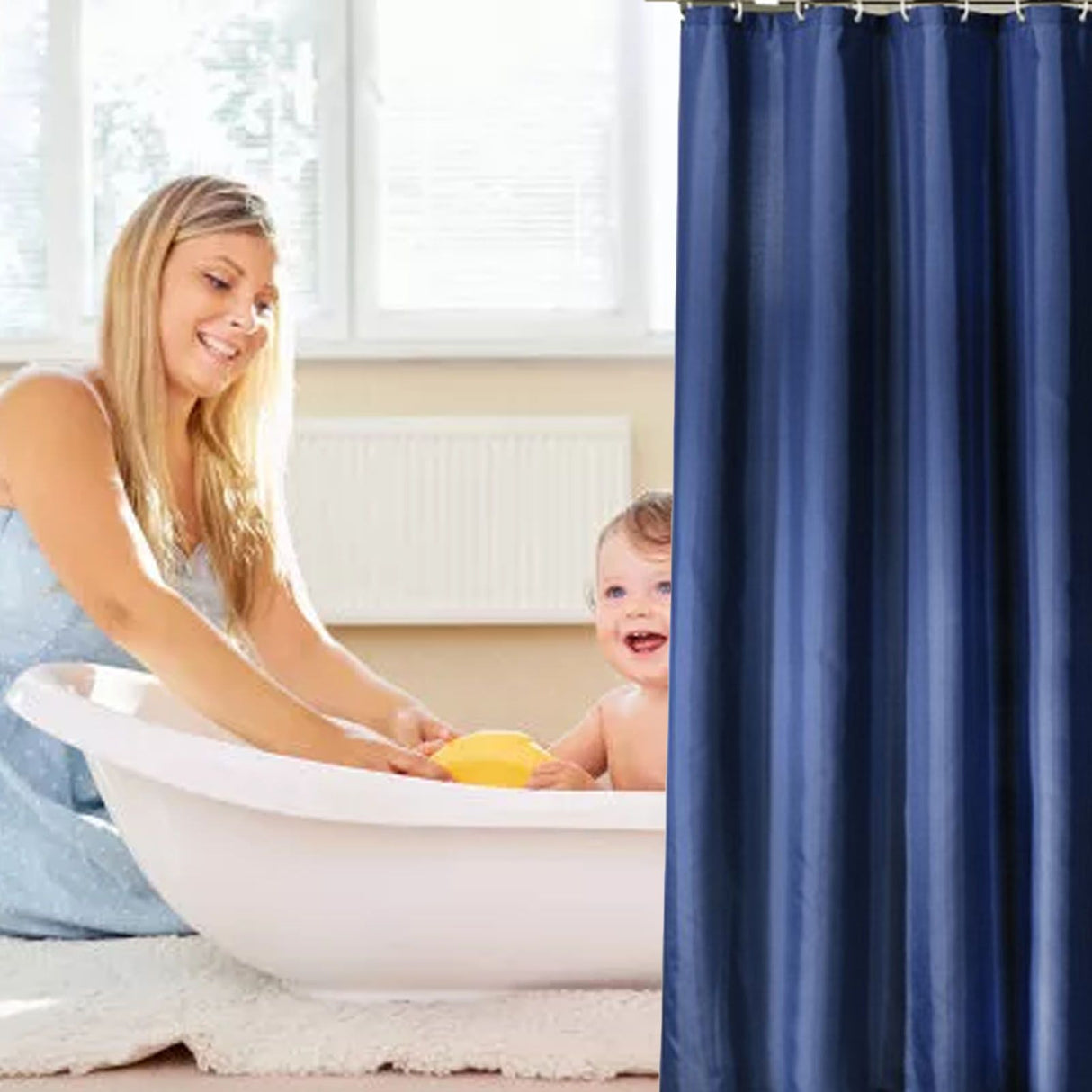 Waterproof Shower Curtain with Hooks Modern Thicken Polyester Shower Curtain for Home Hotel Bathroom Dark Blue