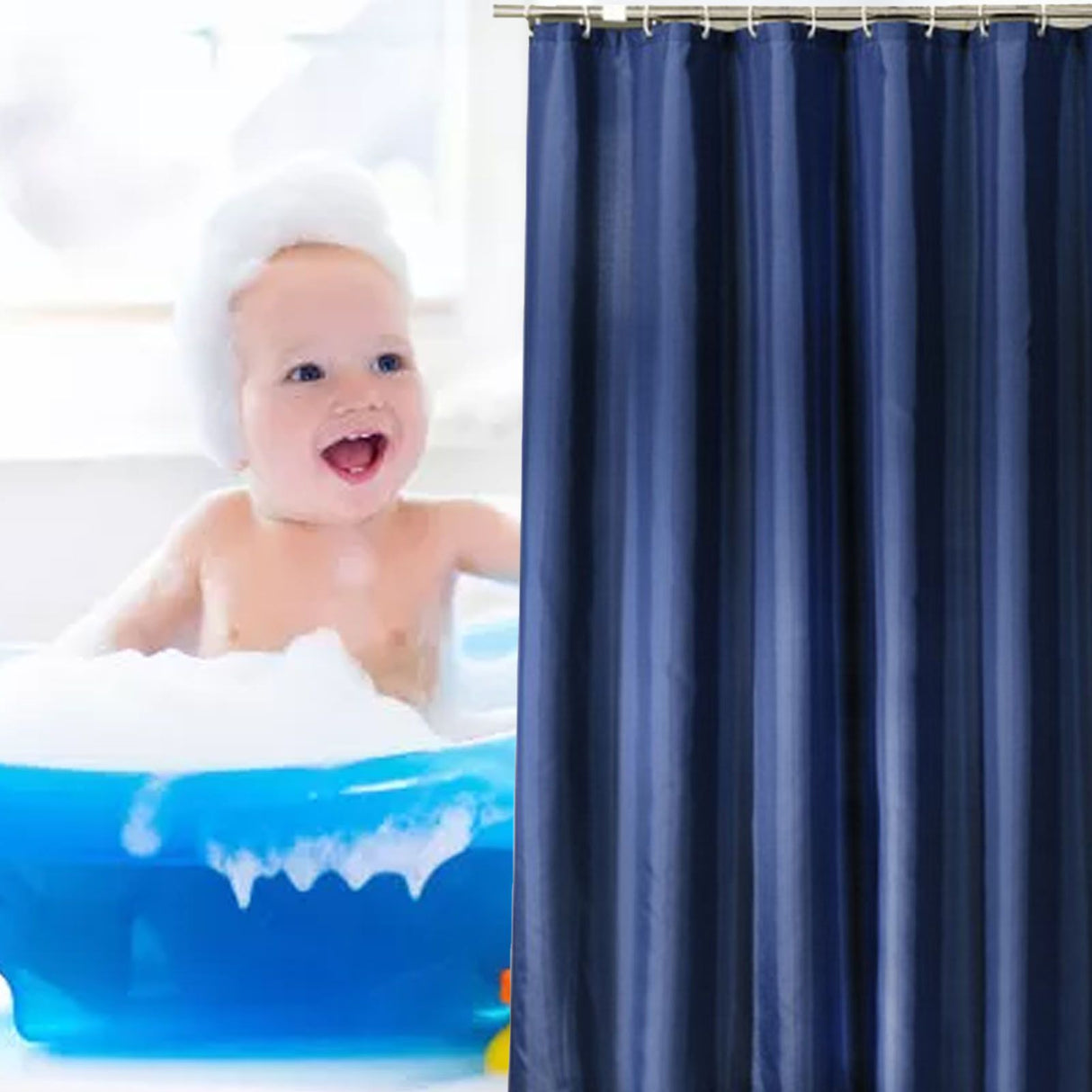 Waterproof Shower Curtain with Hooks Modern Thicken Polyester Shower Curtain for Home Hotel Bathroom Dark Blue