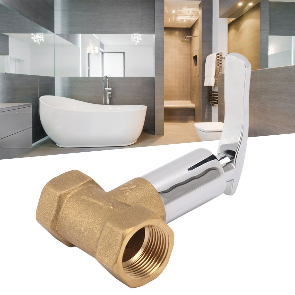 Water Stop Valve 3/4in Concealed Ceramic Brass Electroplated Water Valve for Kitchen Bathroom