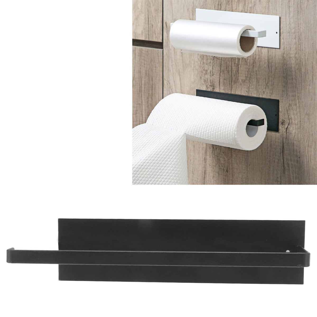 Paper Towel Holder Elegant Simple Heavy Duty Self Adhesive Paper Towel Roll Rack for Kitchen Bathroom Cabinets Black