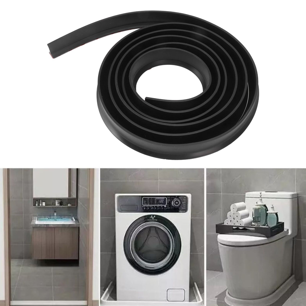 Water Insulation Strip Flexible Bendable Self Adhesive TPE Shower Wet Dry Separation Bathroom Accessories 3meter Black