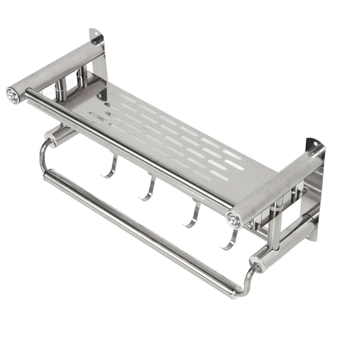 15.7in Bathroom Shelf Wall Mounted 201 Stainless Steel Waterproof Corrosion Prevention Towel Rack with Hooks for Shower