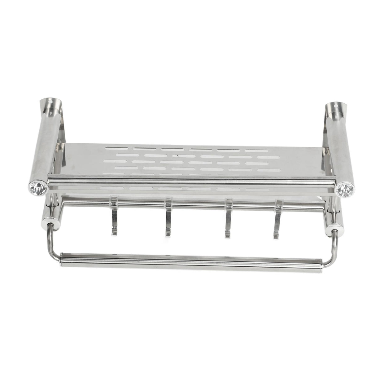 15.7in Bathroom Shelf Wall Mounted 201 Stainless Steel Waterproof Corrosion Prevention Towel Rack with Hooks for Shower