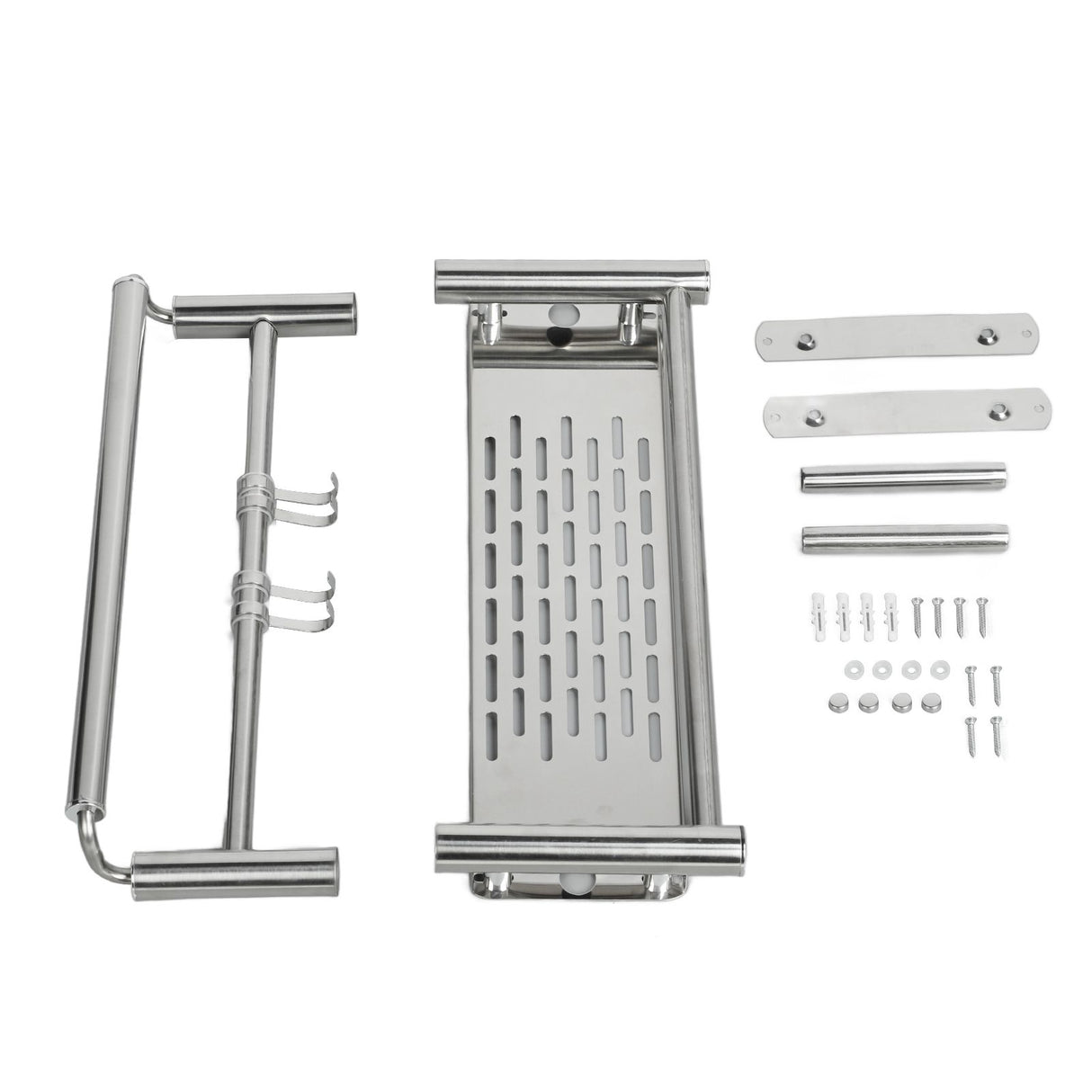 15.7in Bathroom Shelf Wall Mounted 201 Stainless Steel Waterproof Corrosion Prevention Towel Rack with Hooks for Shower