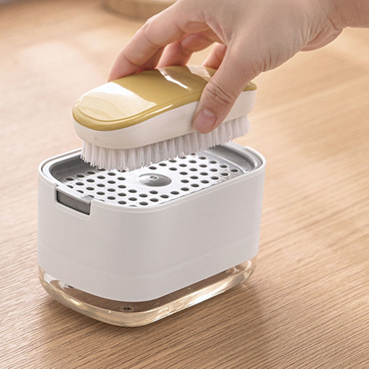 Soap Dispenser with Sponge Holder PP PET Press Type Soap Box for Cloth Dish Kitchen Cleaning White