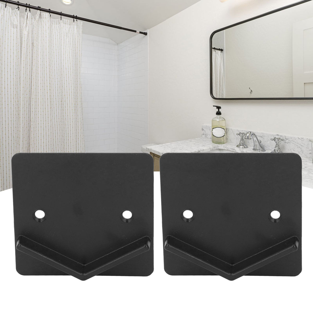 2Pcs Shower Curtain Rod Holder Square End Wall Mount Retainer Bathroom Accessories Black
