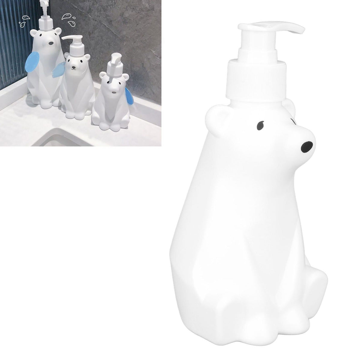 Shampoo Dispenser White Bear Style Pump Type Durable PP PE Widely Used Shower Bottles for Bathroom Washroom Toilet S(6.5x2.9in)