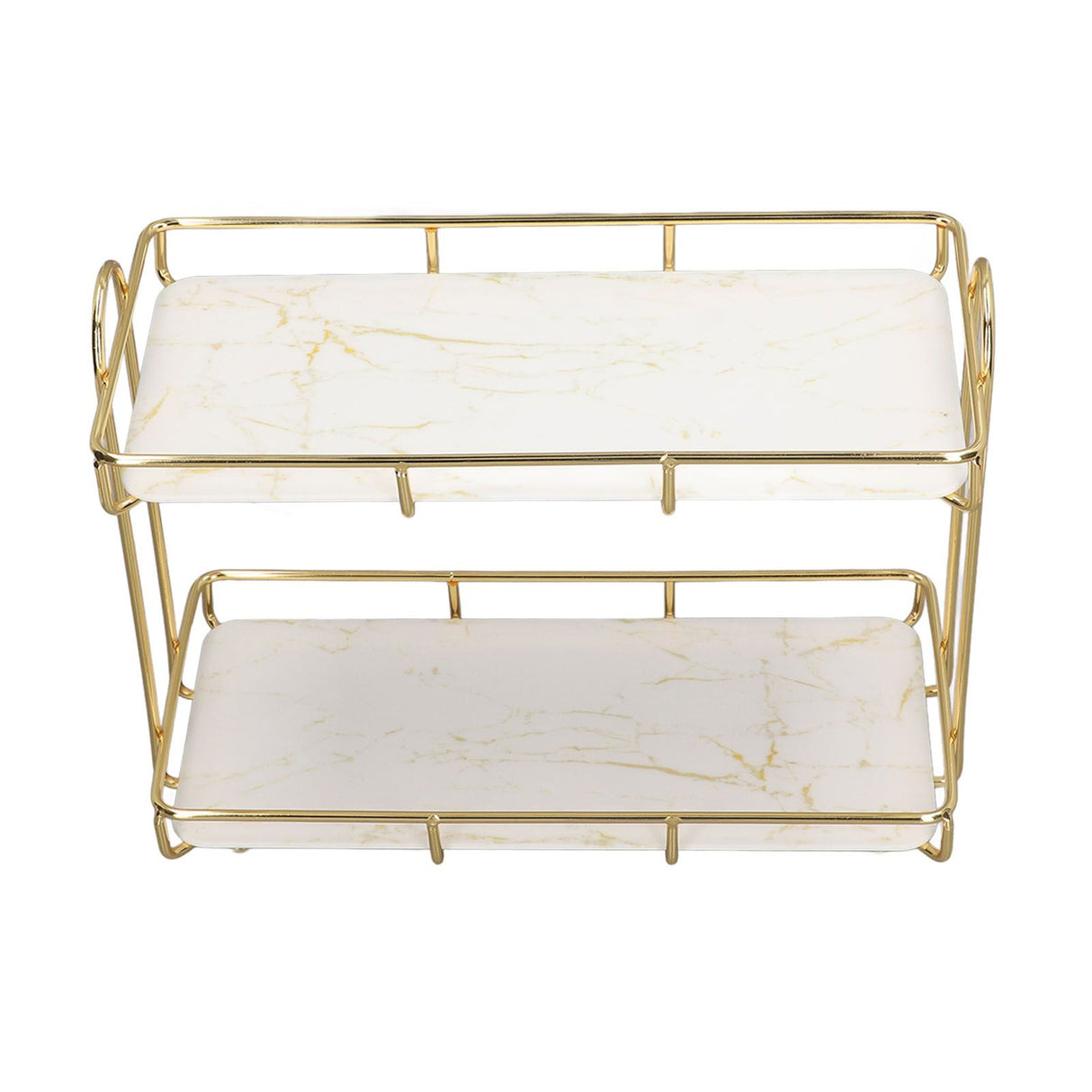 2 Tier Bathroom Shelf Countertop Standing Shelf with Partition Cosmetic Storage Rack Holder Gold Small 31x23cm