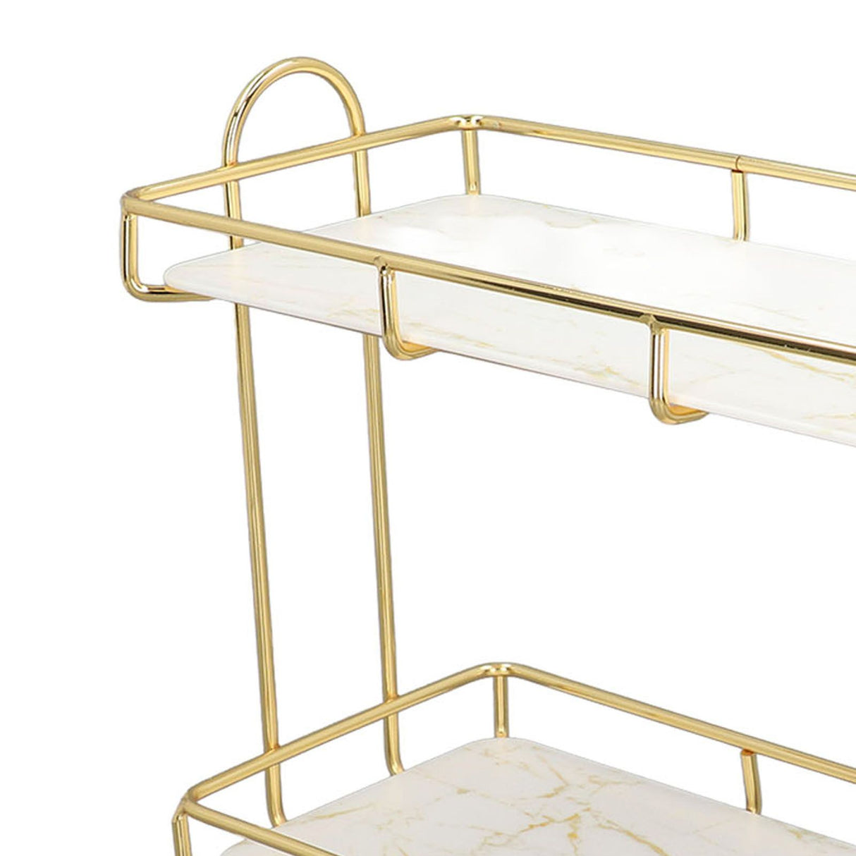 2 Tier Bathroom Shelf Countertop Standing Shelf with Partition Cosmetic Storage Rack Holder Gold Small 31x23cm