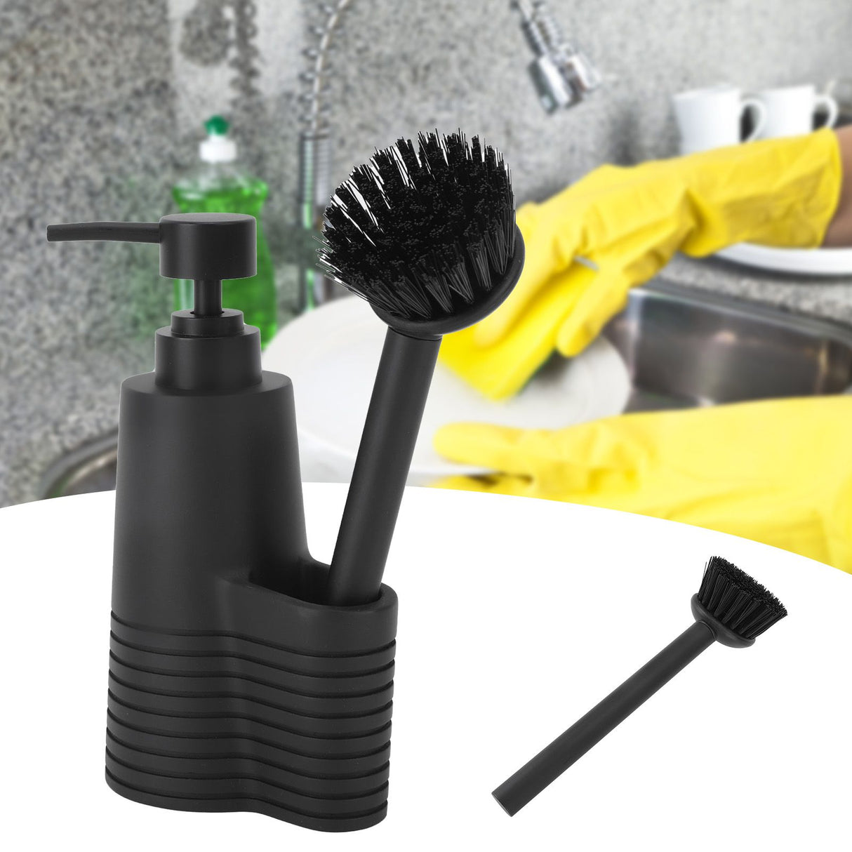 Dish Soap Dispenser Stainless Steel Washing Up Liquid Dispenser with Cleaning Brush for Kitchen