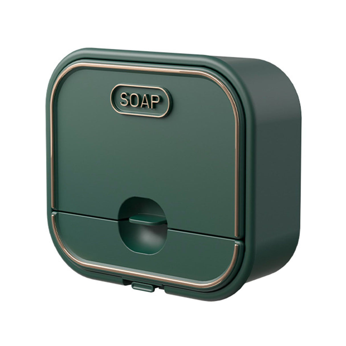 Home Soap Box Non Perforated Wall Mounted Draining Soap Box Flip Cover Bathroom Soap Box Dark Green