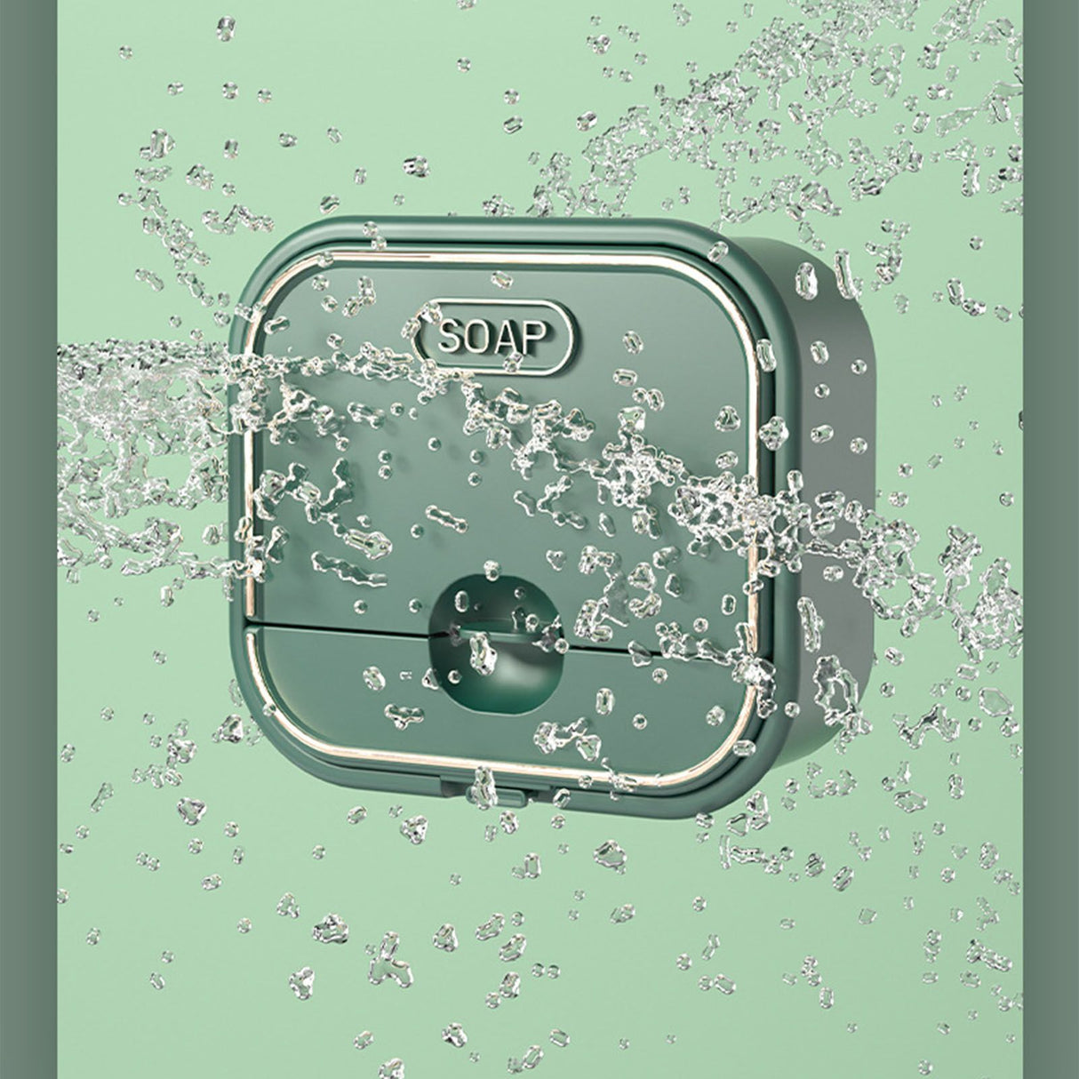 Home Soap Box Non Perforated Wall Mounted Draining Soap Box Flip Cover Bathroom Soap Box Dark Green