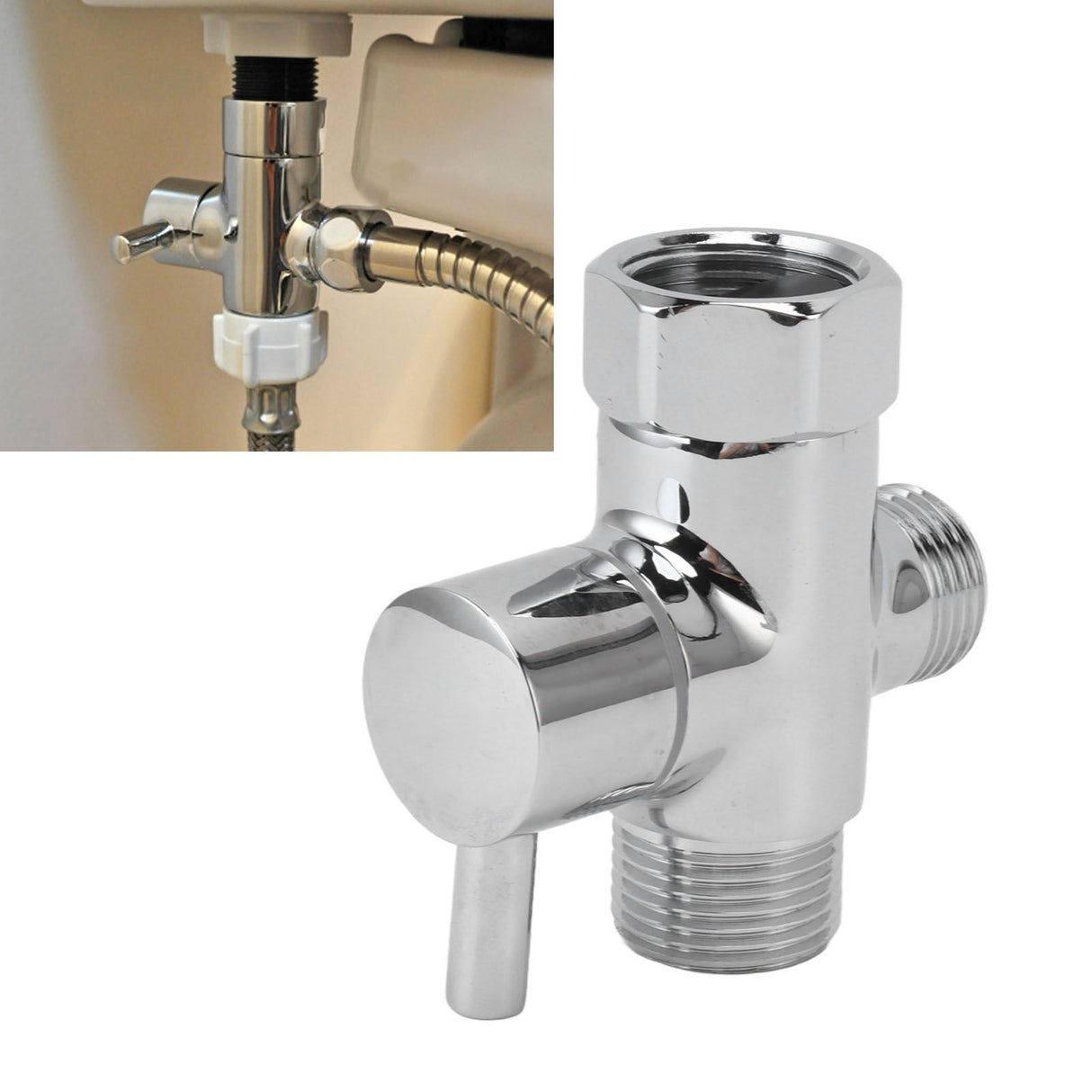 Brass 3 Way Shower Arm Diverter Valve 3 Way Water Valve Water Separator Shower Tee Adapter with 7/8 Inch Water Outlet 1/2 Inch Water Inlet
