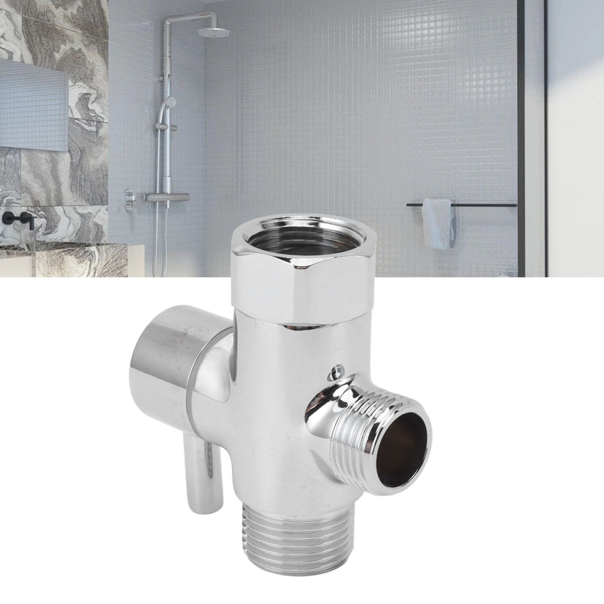 Brass 3 Way Shower Arm Diverter Valve 3 Way Water Valve Water Separator Shower Tee Adapter with 7/8 Inch Water Outlet 1/2 Inch Water Inlet