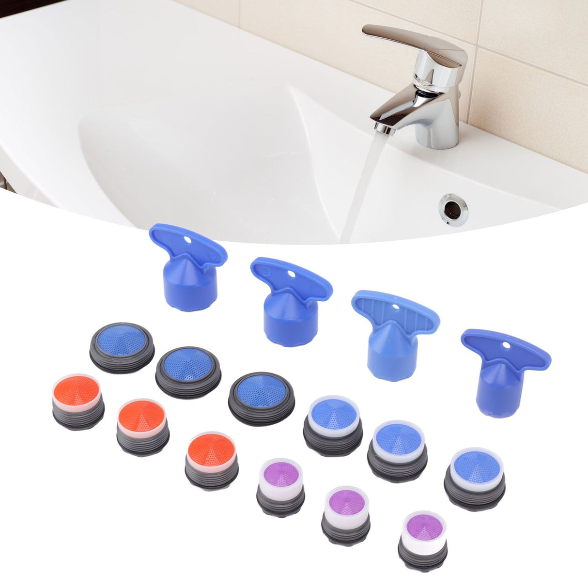 16pcs Faucet Bubbler Inner Core Set Kitchen Basin Faucet Aerator Insert Fitting with Removal Wrench