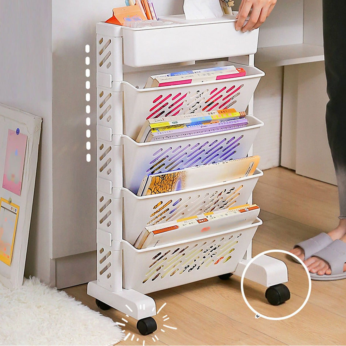 White Storage Organizer Shelf Removable Plastic Movable Bookshelf for Home Study Room 5 Layer