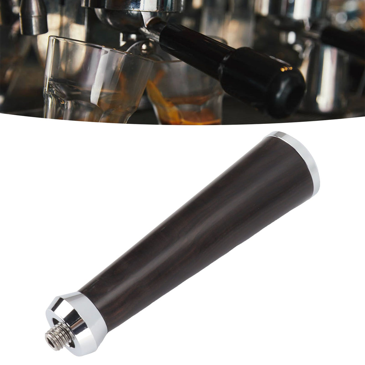 M10 Thread Coffee Filter Handle Replacement Steel Bottom Wooden Coffee Machine Handle with Buckle