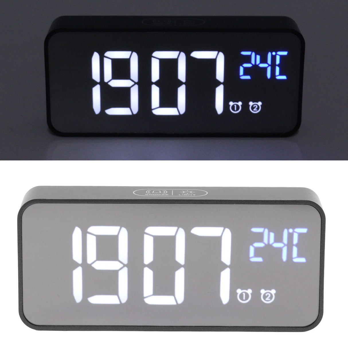 LED Mirror Digital Alarm Clock Large Screen Intelligent Brightness Adjust Snooze Function Power Off Memory 13 Songs for Home