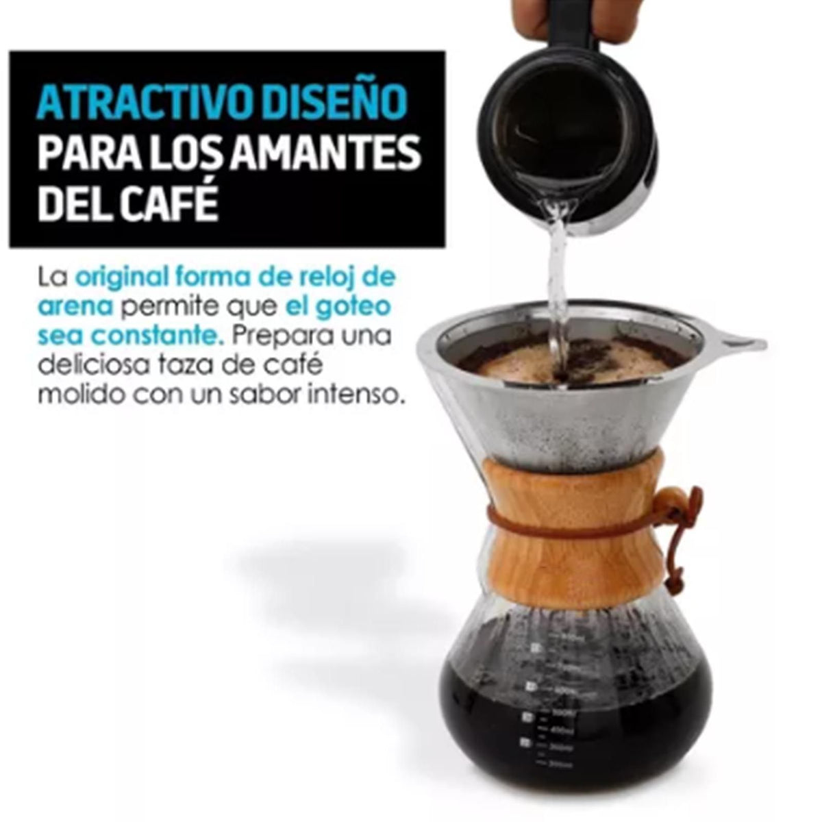 800ml Pour Over Coffee Maker High Borosilicate Glass Manual Coffee Dripper with Stainless Steel Filter