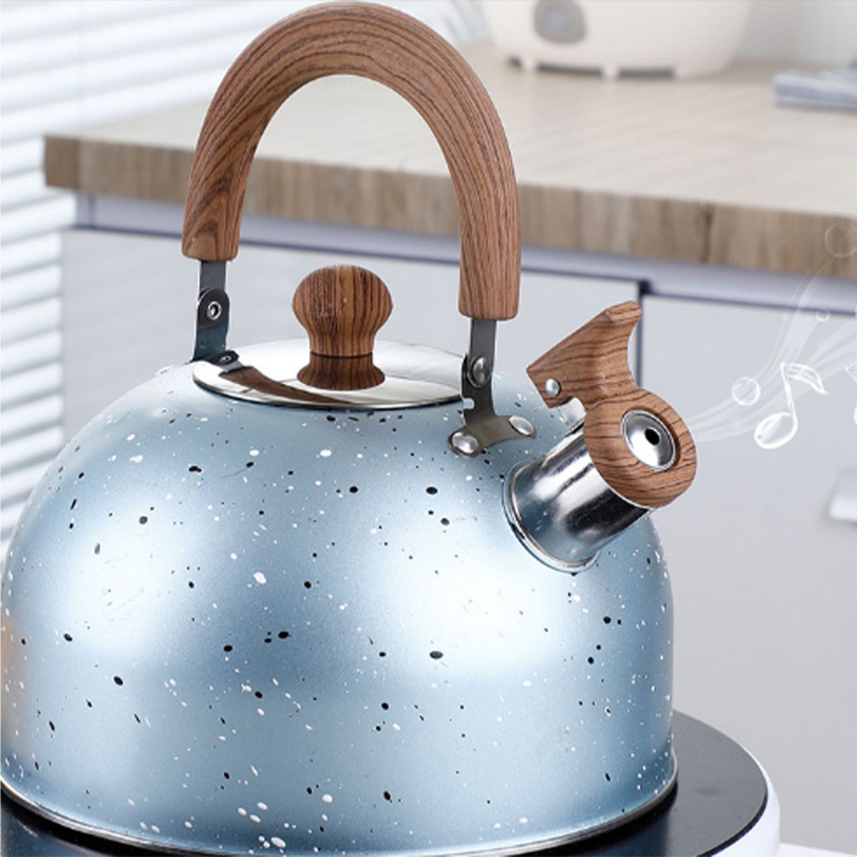 Water Kettle Stainless Steel Whistle Water Kettle Large Capacity Flat Bottomed for Gas Induction Cooker Boil Water 2L Blue