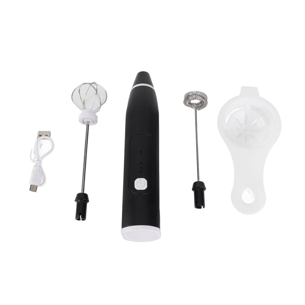 Electric Stirrer Black 3 Speed Modes USB Charge Stainless Steel Comfy Handle Mini Hand Mixer with Egg Separator