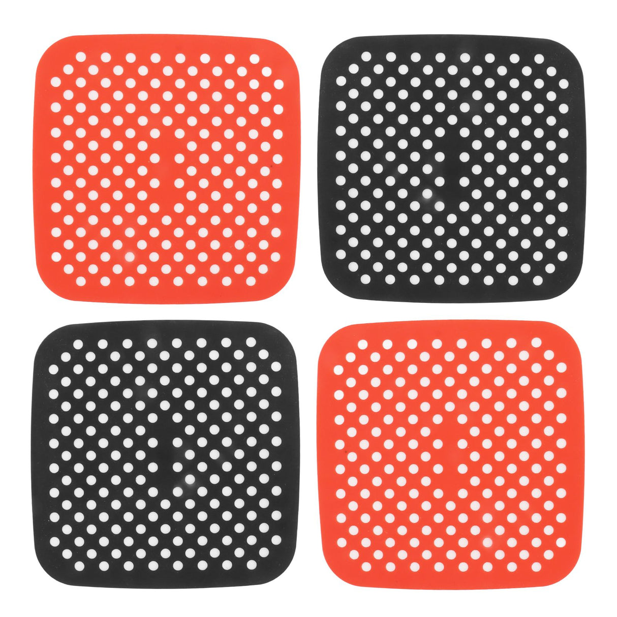 Reusable Air Fryer Mats Stick Proof Dishwasher Safe Oil Resistant Silicone Air Fryer Liner for Oven Red Black 4pcs 18.5cm/7.3in