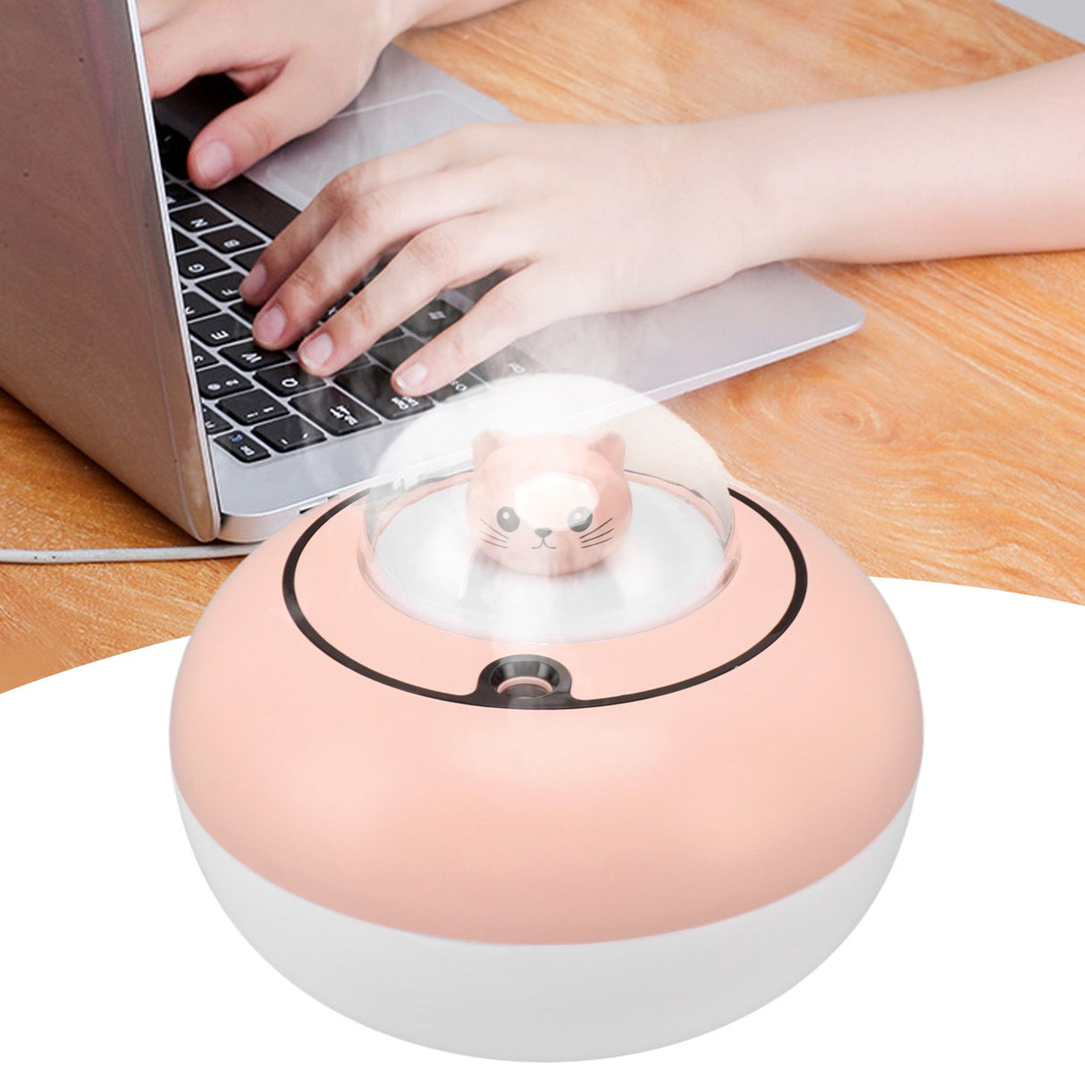Mini Humidifier Cute Cat Sculpture Portable Quiet Desktop Air Humidifier for Home Office USB Plug in Pink