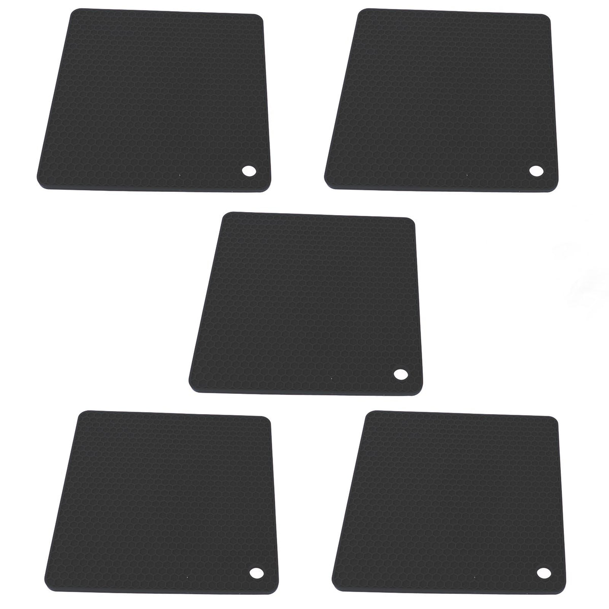5pcs Silicone Pot Holders Mat Heat Resistant Anti Slip Square Honeycomb Trivet Mat Hot Pads for Kitchen Counter Black