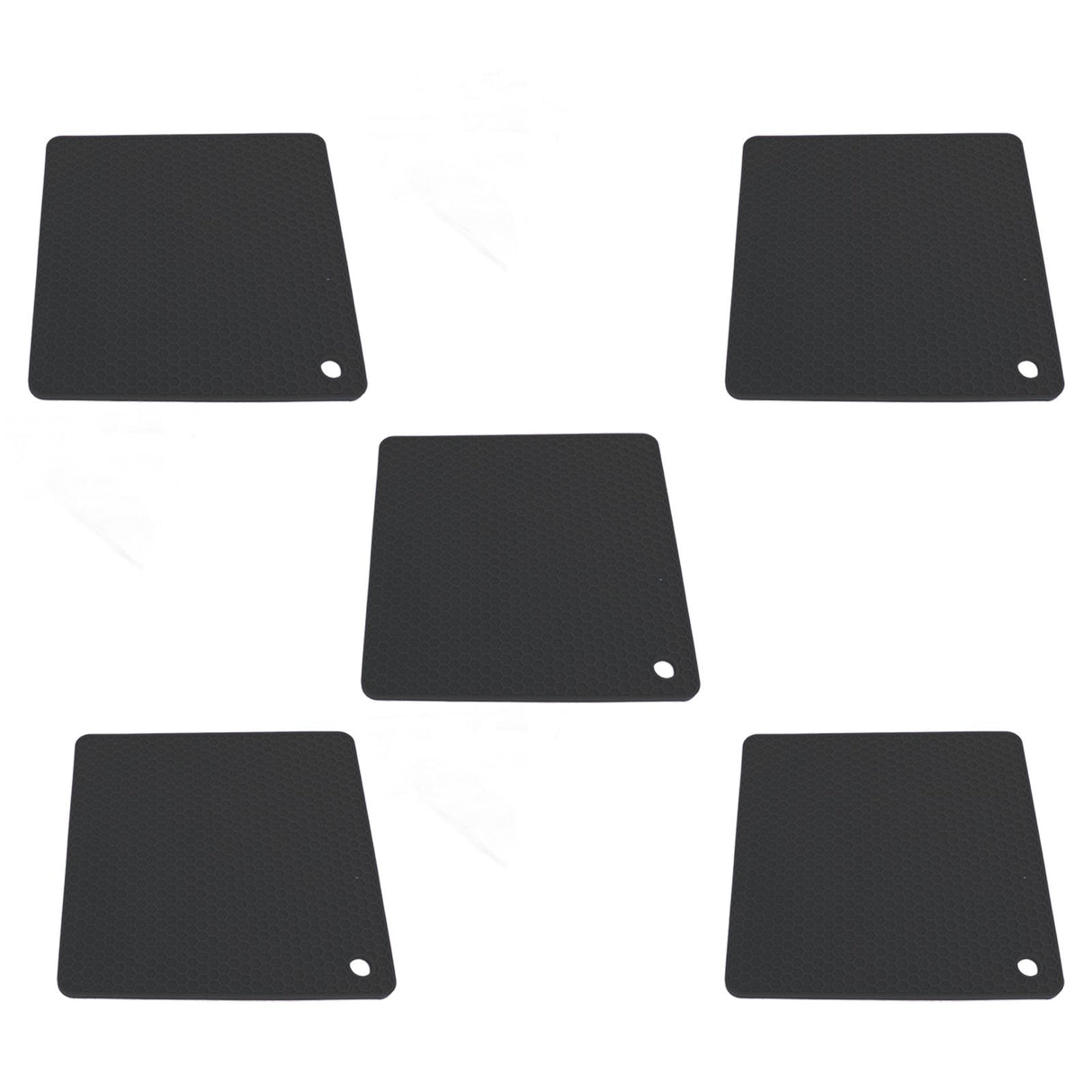 5pcs Silicone Pot Holders Mat Heat Resistant Anti Slip Square Honeycomb Trivet Mat Hot Pads for Kitchen Counter Black