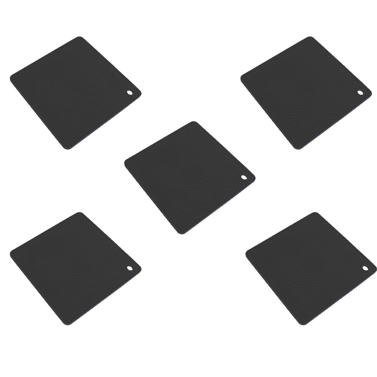 5pcs Silicone Pot Holders Mat Heat Resistant Anti Slip Square Honeycomb Trivet Mat Hot Pads for Kitchen Counter Black