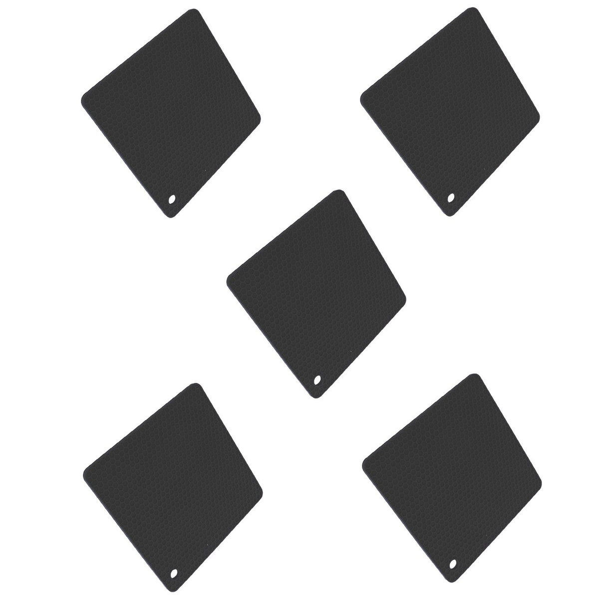 5pcs Silicone Pot Holders Mat Heat Resistant Anti Slip Square Honeycomb Trivet Mat Hot Pads for Kitchen Counter Black