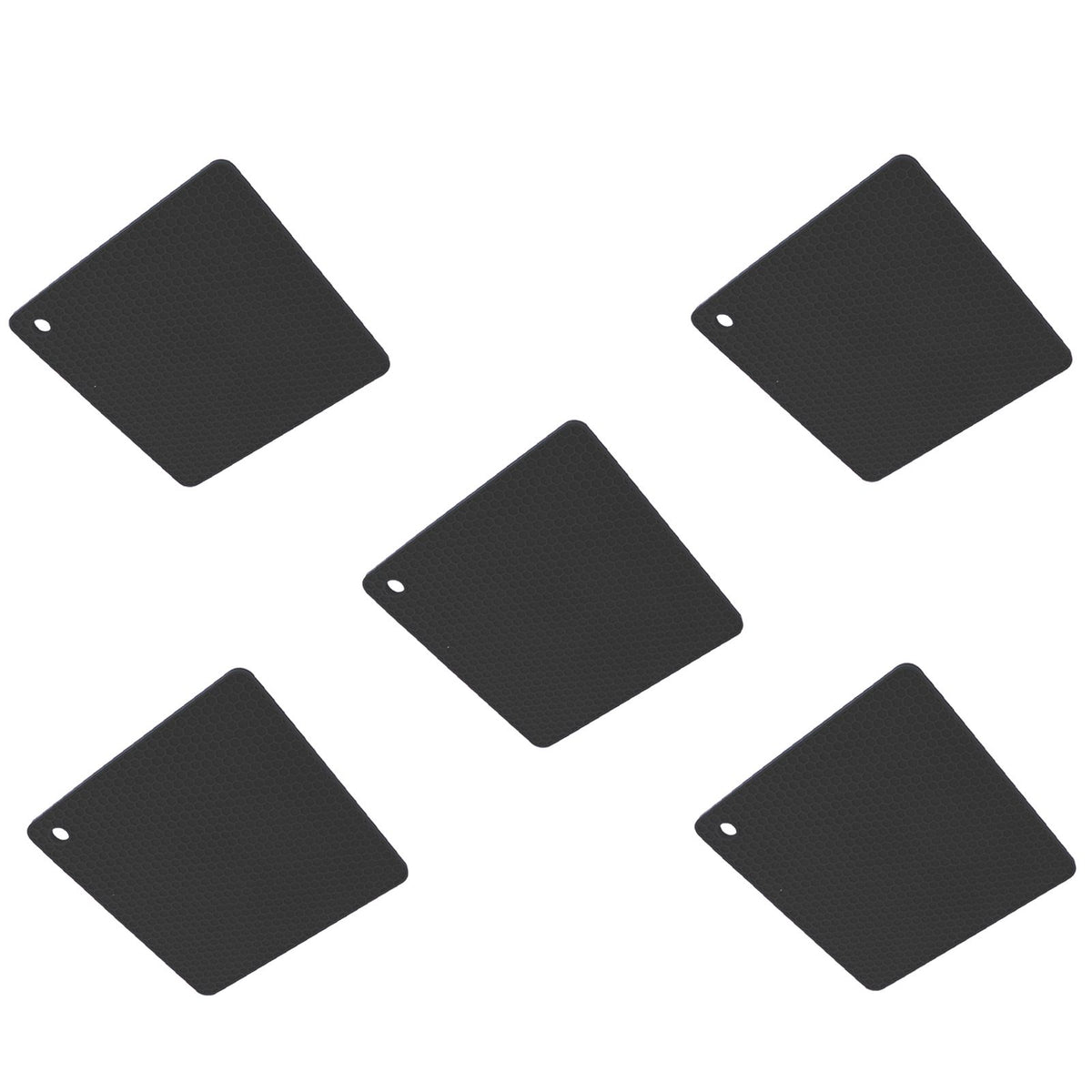 5pcs Silicone Pot Holders Mat Heat Resistant Anti Slip Square Honeycomb Trivet Mat Hot Pads for Kitchen Counter Black
