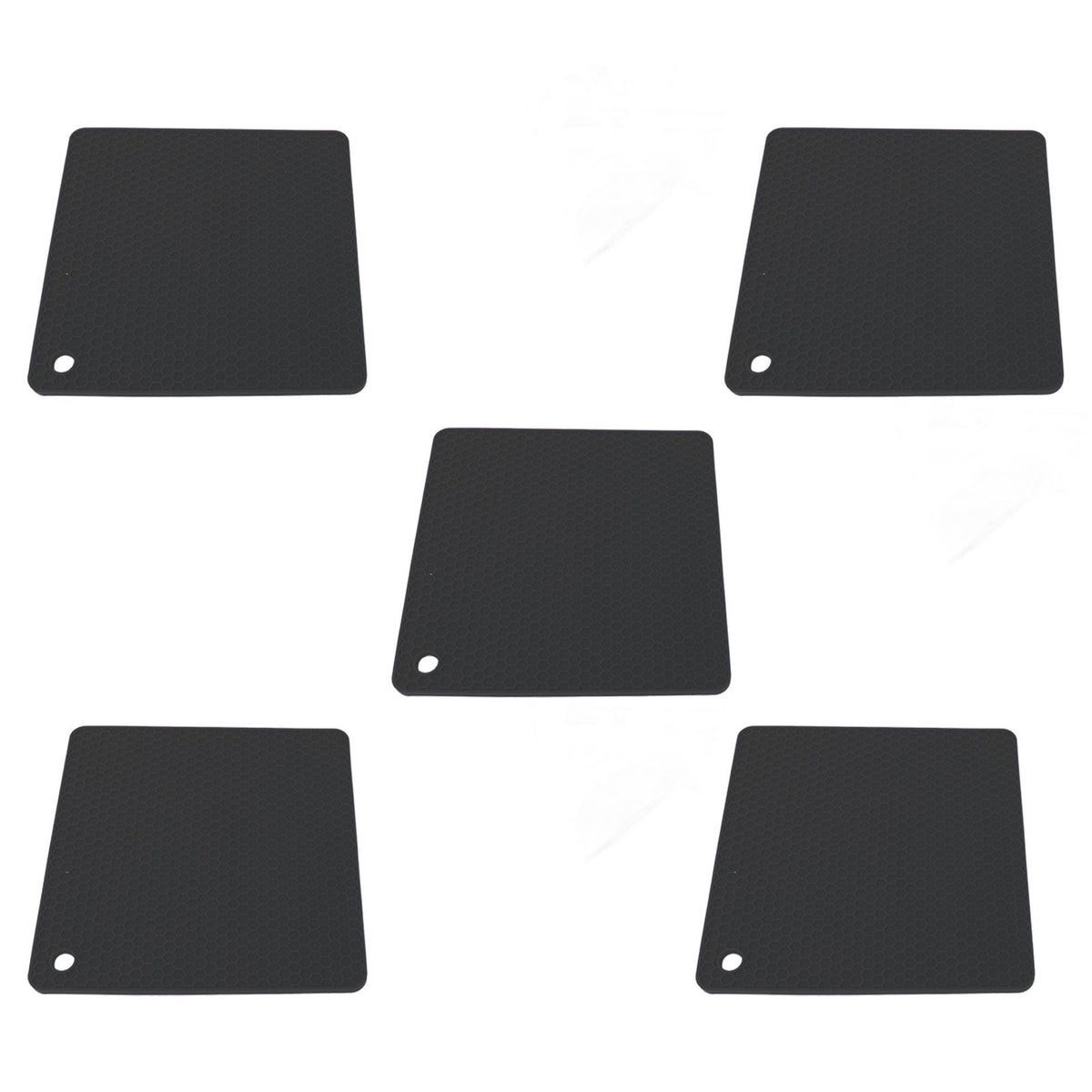 5pcs Silicone Pot Holders Mat Heat Resistant Anti Slip Square Honeycomb Trivet Mat Hot Pads for Kitchen Counter Black