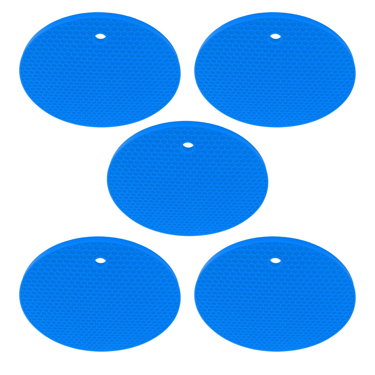 5PCS Silicone Trivet Mats Round Multipurpose Heat Resistant Non Slip Pads Pot Holders for Hot Pot Hot Dishes Blue