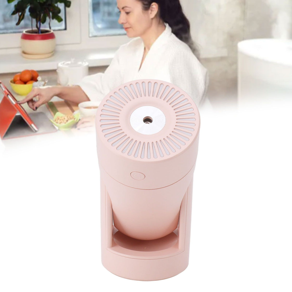 Portable Mini Humidifier USB Automatic Rotating Super Quiet Small Desktop Cool Mist Humidifier for Bedroom Office Car Travel Pink