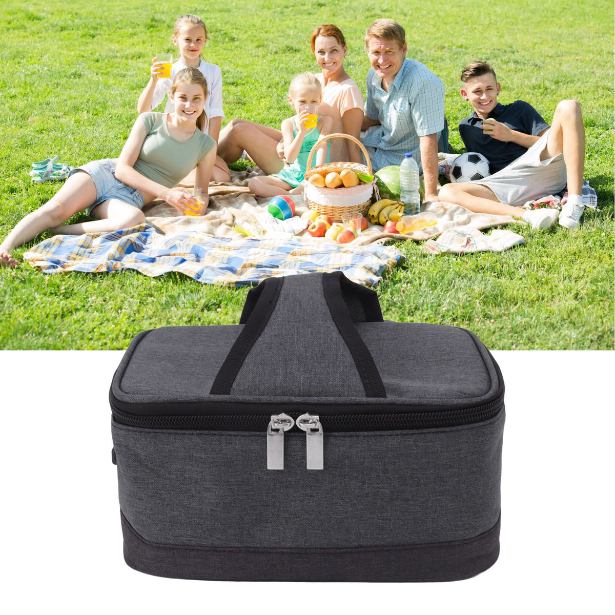 Portable Electric Lunch Box Food Heater USB Constant Heating Insulation Bag Heated Lunch Box Bag Light Gray