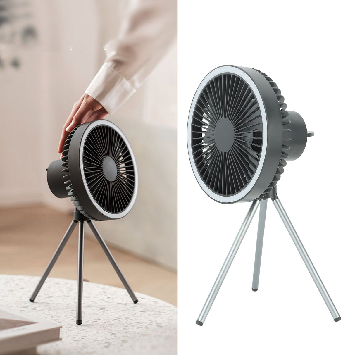 10000mAh USB Tripod Camping Fan Outdoor Portable Camping Fan with Light Power Bank Gray