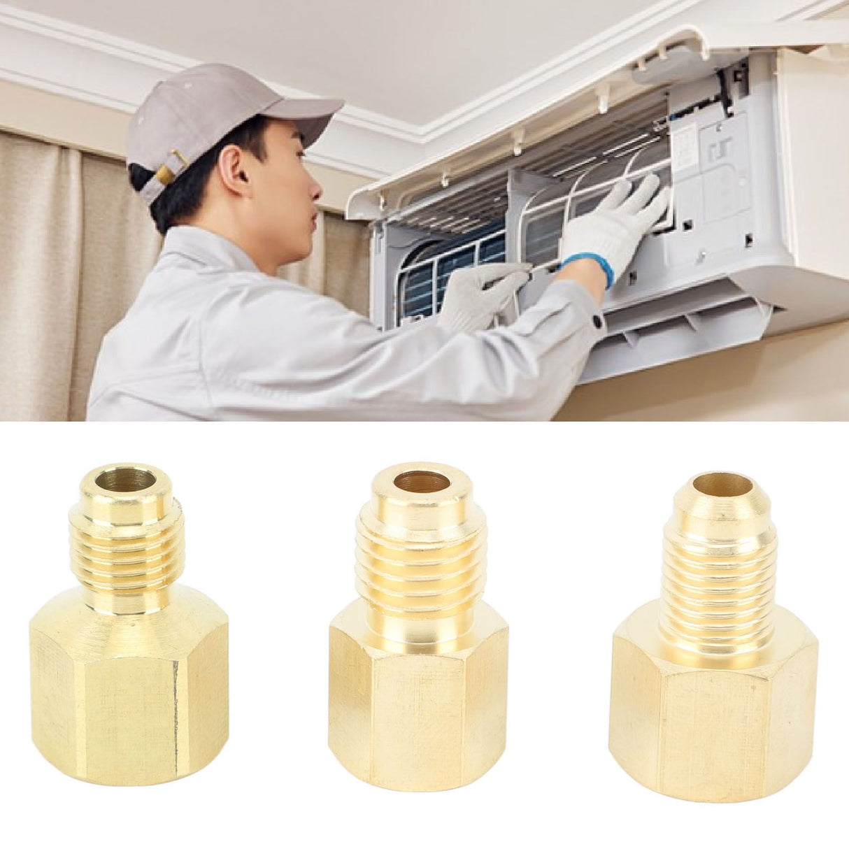 3pcs Air Conditioner Brass Adapter Durable Vacuum Adapter Portable Charging Vacuum Port Adapter for Home Appliances