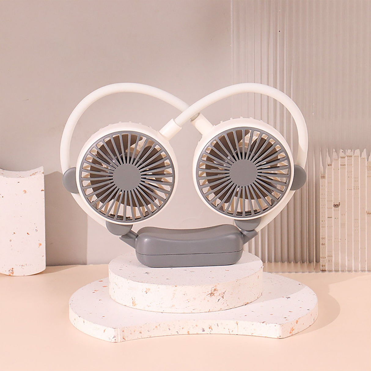 Portable Neck Fan Bendable Wearable USB Rechargeable Hand Free Mini Hanging Fan for Office Travel White