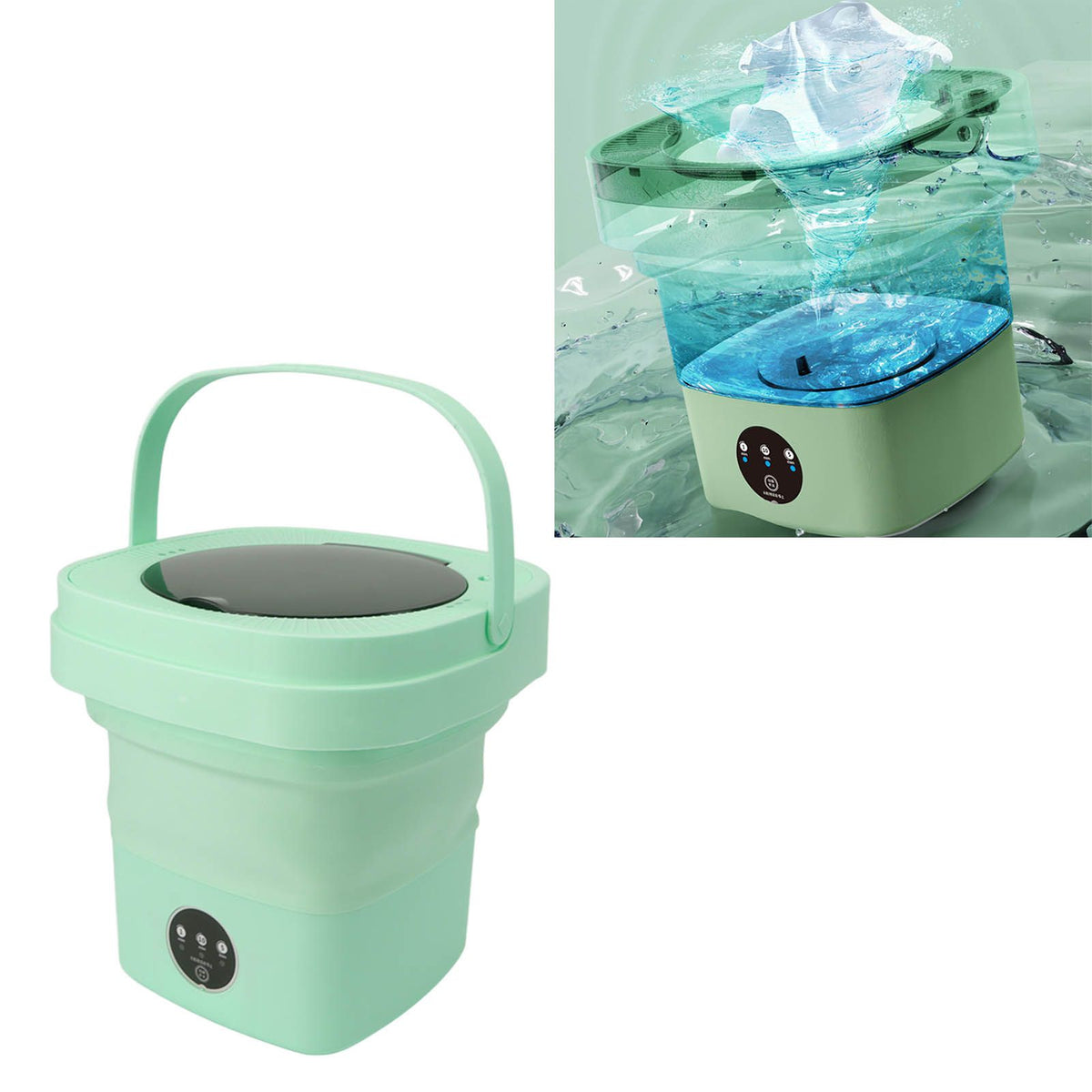 6.5L Washing Machine Folding Portable Automatic Deep Cleaning Wash and Spin Dry Washer with Water Tube 100‑240V Green AU Plug
