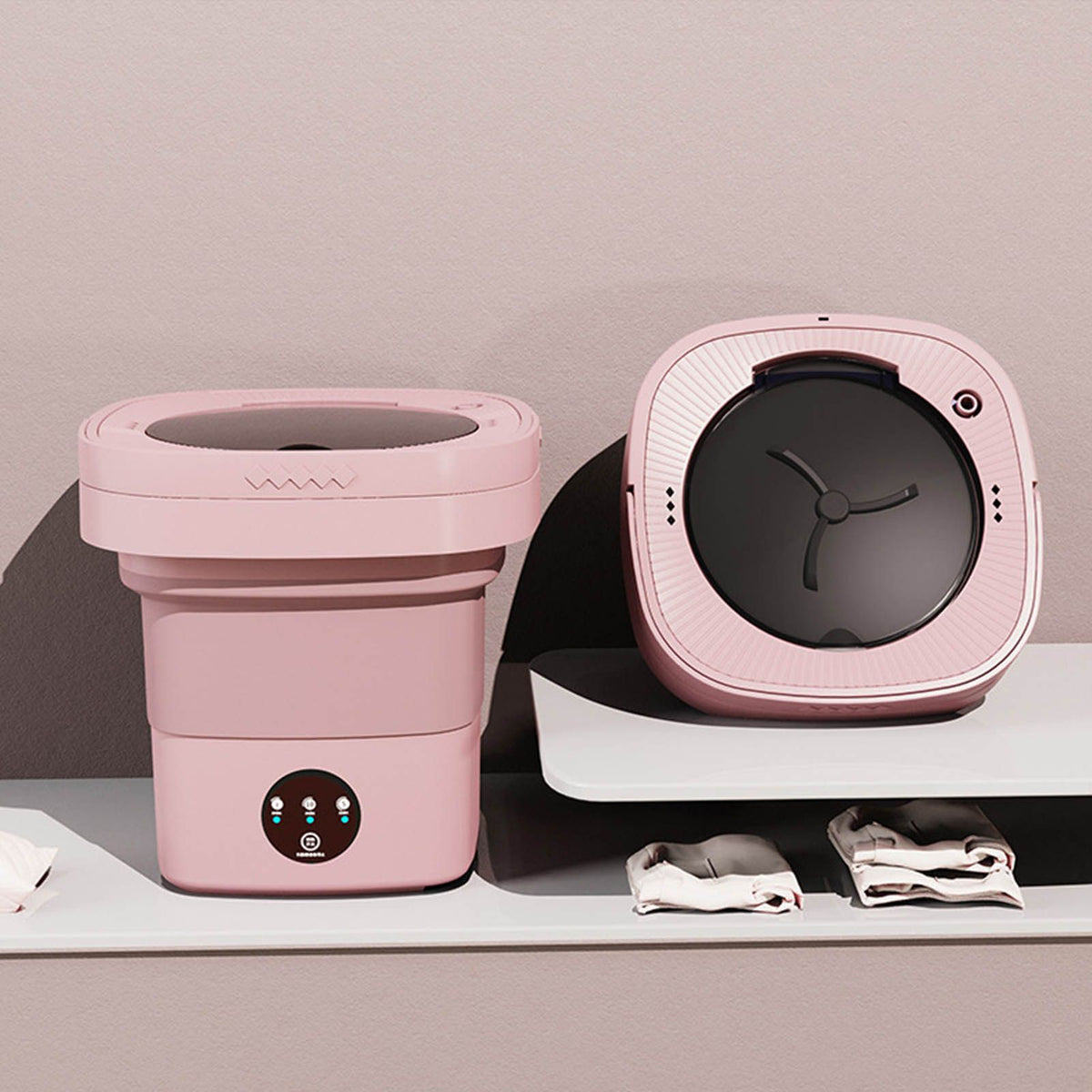 6.5L Washing Machine Folding Portable Automatic Deep Cleaning Wash and Spin Dry Washer with Water Tube 100‑240V Pink AU Plug