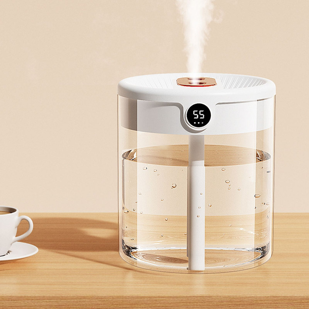 2L Double Nozzle Air Humidifier USB Double Jet Humidifier with LCD Humidity Display Large Capacity Aroma Oil Diffuser for Home Bedroom White