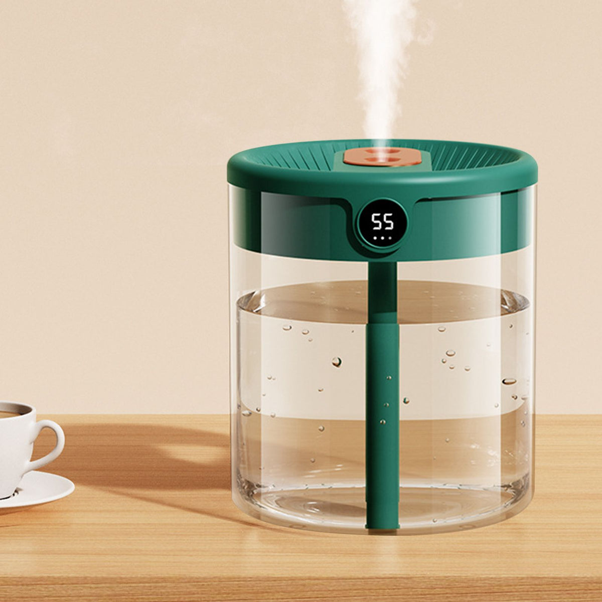 2L Double Nozzle Air Humidifier USB Double Jet Humidifier with LCD Humidity Display Large Capacity Aroma Oil Diffuser for Home Bedroom Green