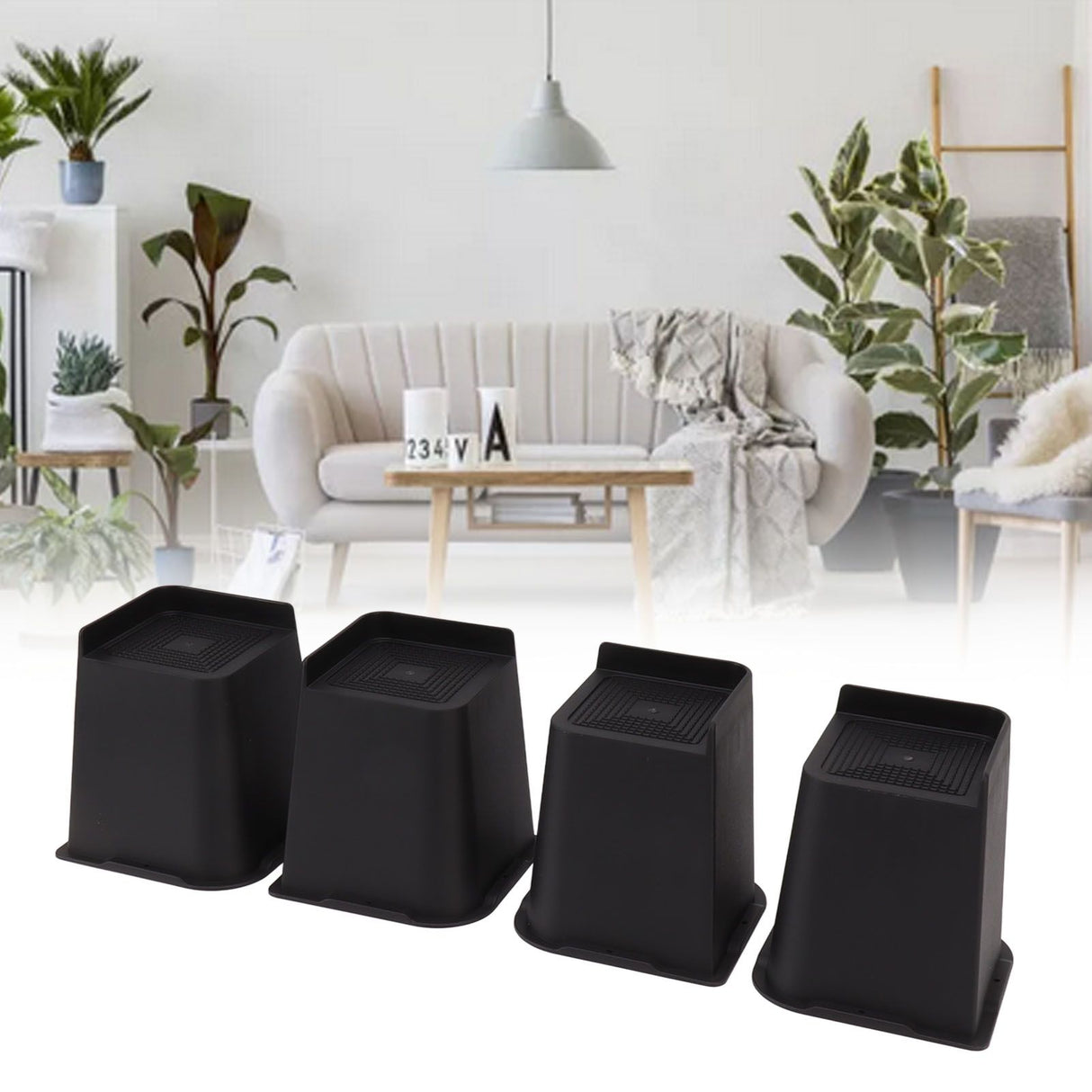4Pcs Furniture Riser 6in Heavy Duty Slip Proof ABS Bed Rise Lift Block for Chair Sofa