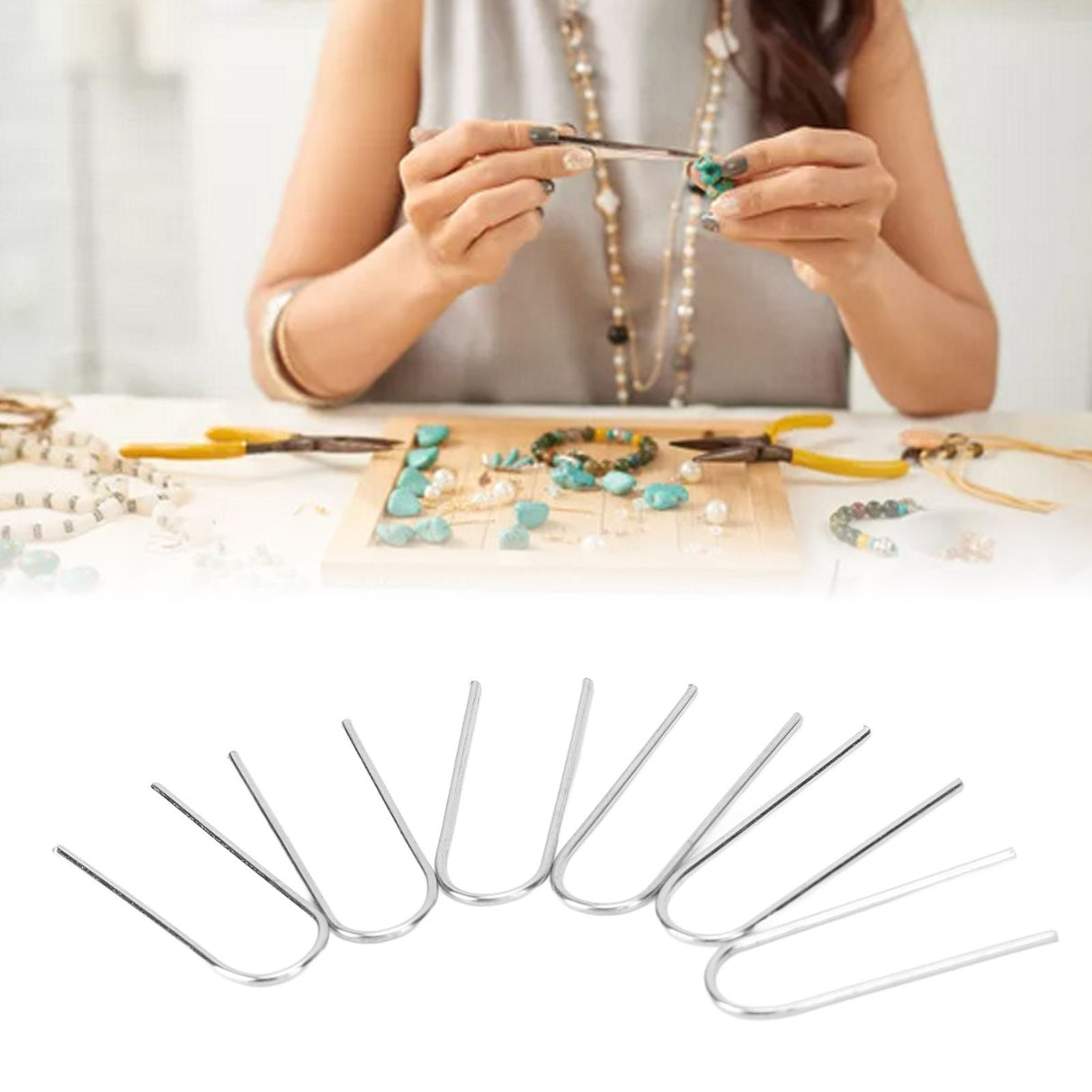 100PCS High Temperature Nichrome Jump Ring Mini U Hanger Hooks for Ceramic Ornament Jewelry Necklace Making