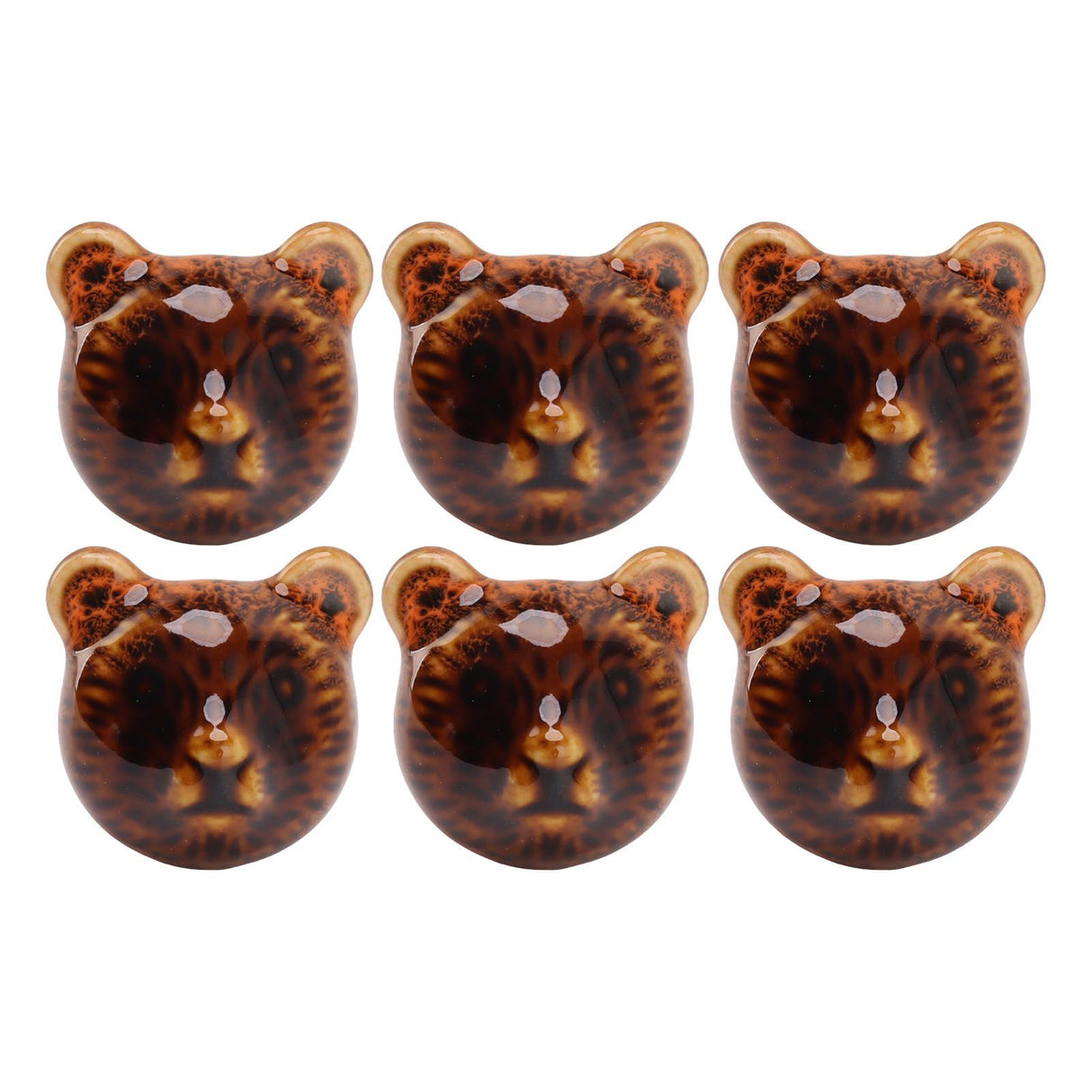 6PCS Bear Door Knob Orange Zinc Alloy Ceramic Decorative Bear Head Drawer Handle for Bedroom