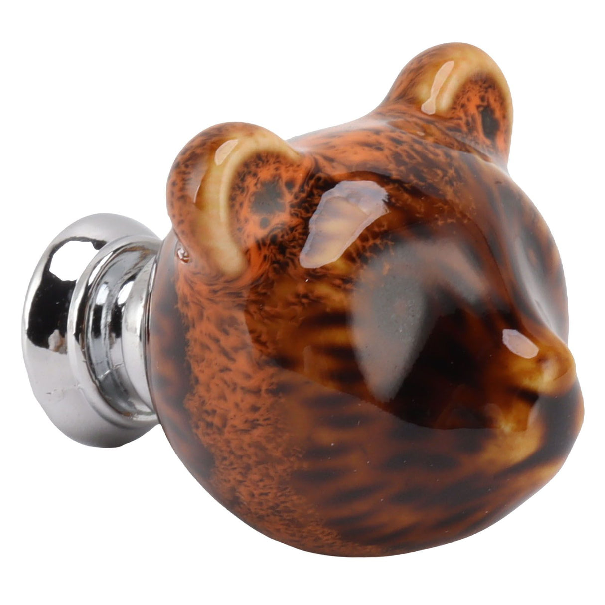 6PCS Bear Door Knob Orange Zinc Alloy Ceramic Decorative Bear Head Drawer Handle for Bedroom