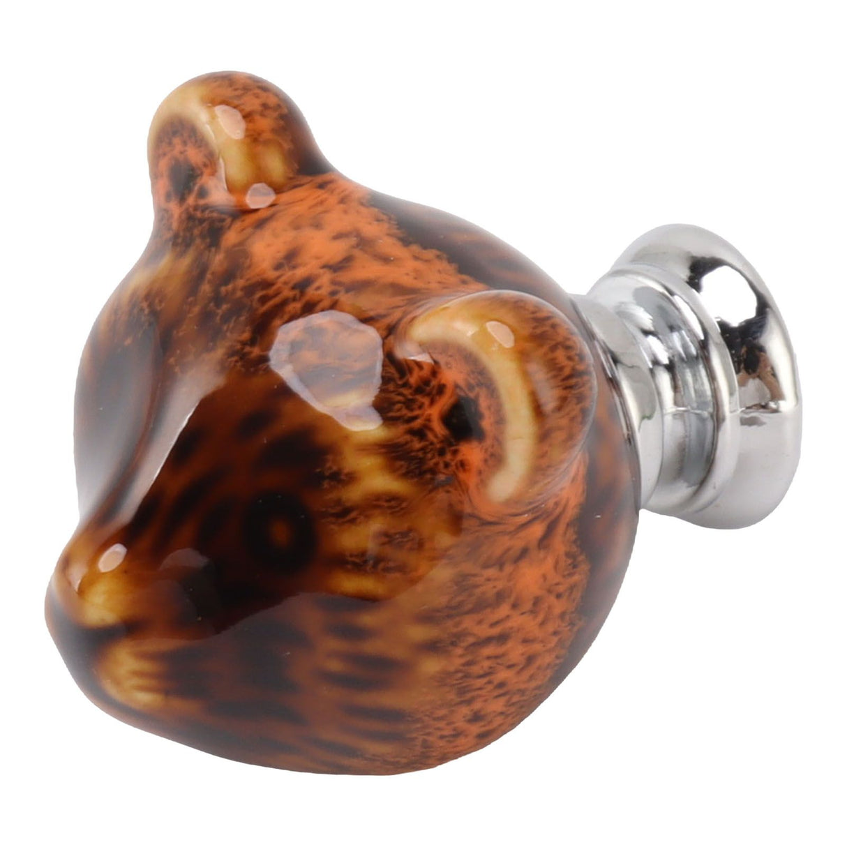 6PCS Bear Door Knob Orange Zinc Alloy Ceramic Decorative Bear Head Drawer Handle for Bedroom
