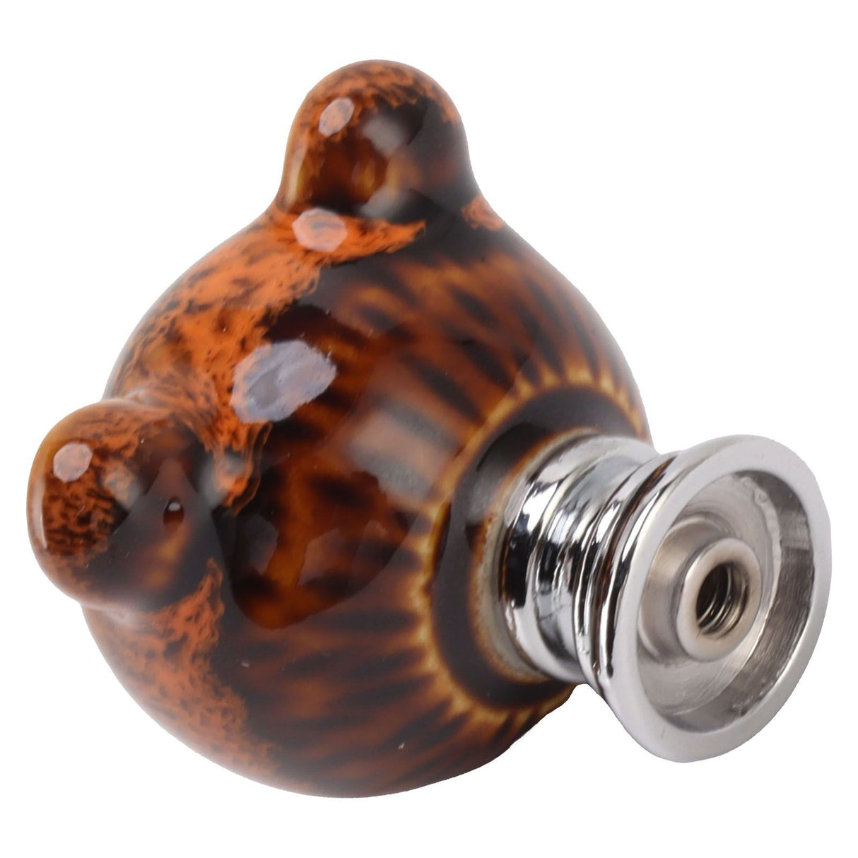 6PCS Bear Door Knob Orange Zinc Alloy Ceramic Decorative Bear Head Drawer Handle for Bedroom