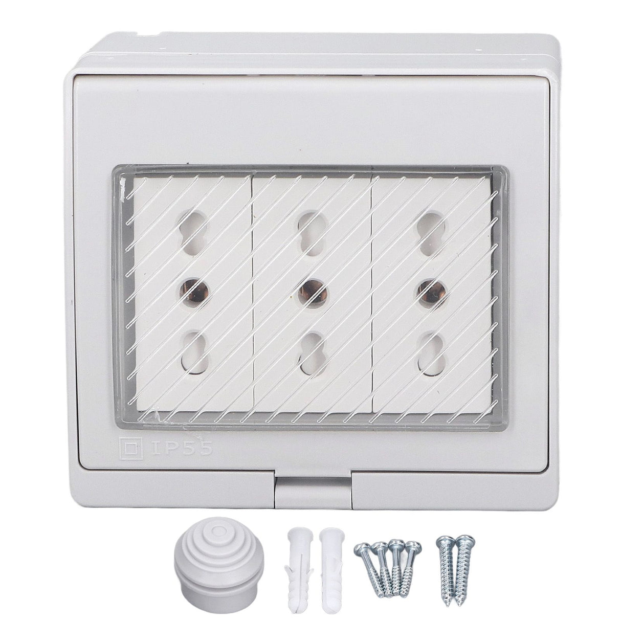 Waterproof Wall Socket IP55 Dustproof Flame Retardant Housing 3 Port Wall Outlet for Outdoor Italian Plug 110‑250V